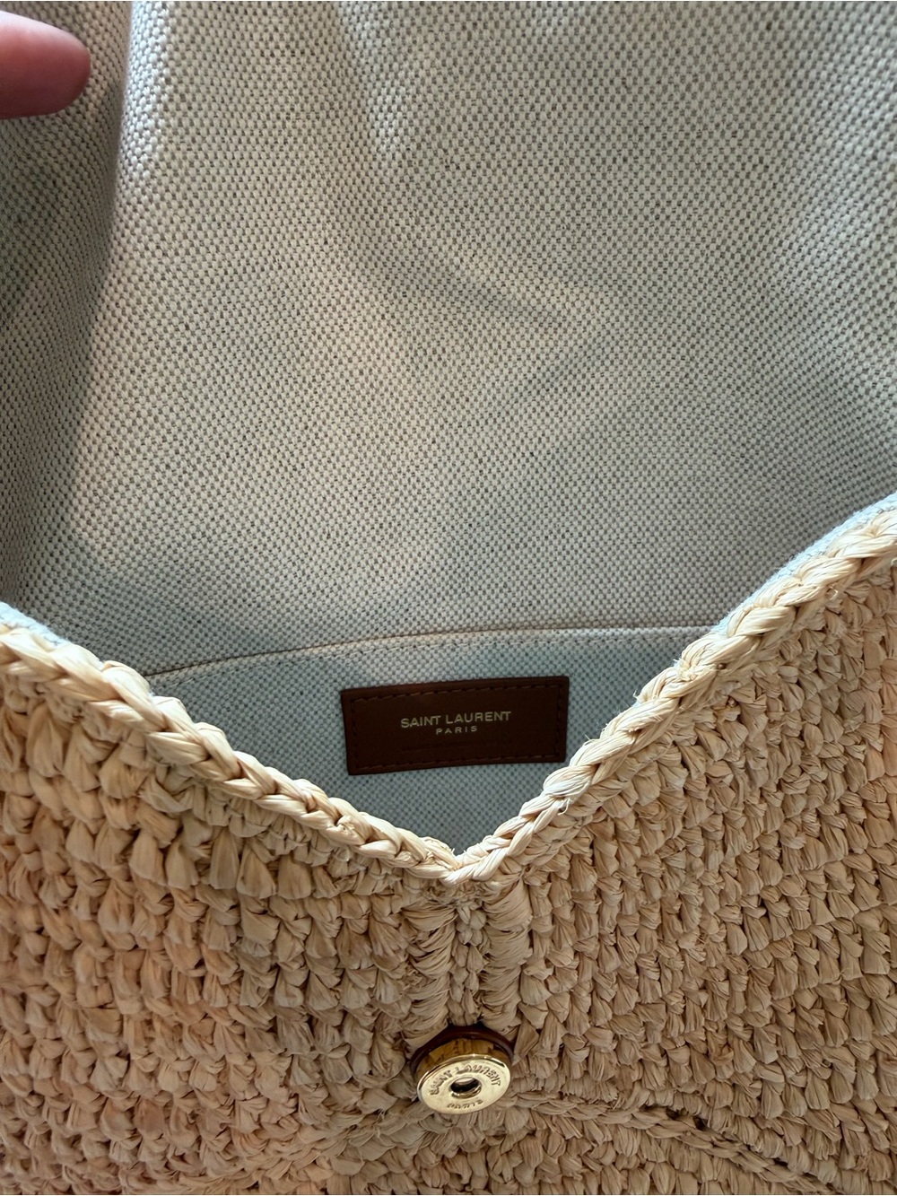 Saint Laurent Natural Raffia Envelope Clutch with Gold YSL Logo - Picture 6 of 11